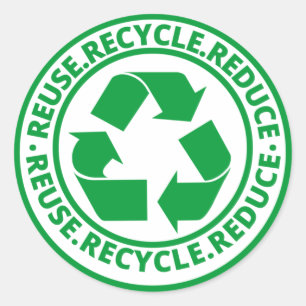 Pegatina Redonda Reutilizar, reducir, reciclar símbolo verde
