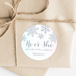 Pegatina Redonda Revelación De Género De Copo De Nieve De Invierno 