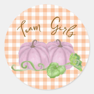 Pegatina Redonda Revelación de género de gemelas calabaza rosa Equi