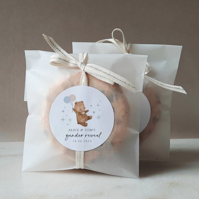 Pegatina Redonda Revelación de género de globos de osito de peluche (Subido por el creador)