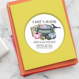 Pegatina Redonda Revelación de género de la bruja de la bebé de Hal