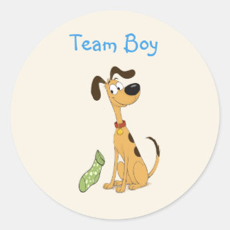 Pegatina Redonda Revelación de género de niño / Rico perro lindo