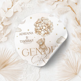 Pegatina Redonda Revelación de género de osito de peluche