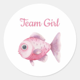 Pegatina Redonda Revelación de género de pesca - Equipo chica