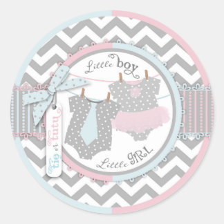 Pegatina Redonda Revelación de género de Tie Tutu Chevron