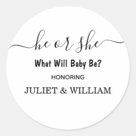 Pegatina Redonda Revelación de género Minimalista blanco y negro el