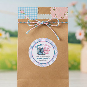 Pegatina Redonda Revelación de género occidental Botas o lazos