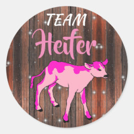 Pegatina Redonda Revelación de género rosa de "Team Heifer"