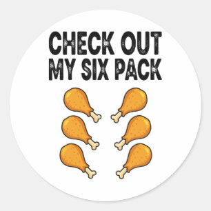 Pegatina Redonda Revisa Mi Six Pack de Muslos de Pollo 