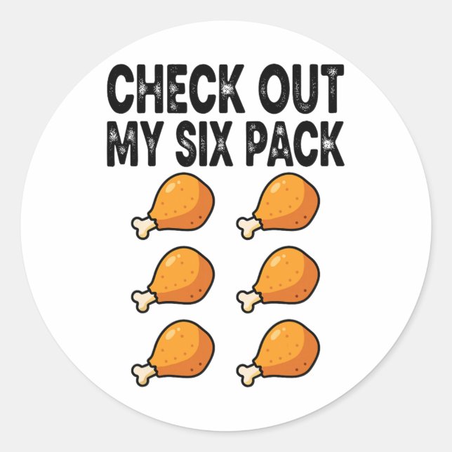 Pegatina Redonda Revisa Mi Six Pack de Pollo Frito  (Anverso)