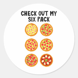 Pegatina Redonda Revisa Mi Six Pack Pizza Divertida