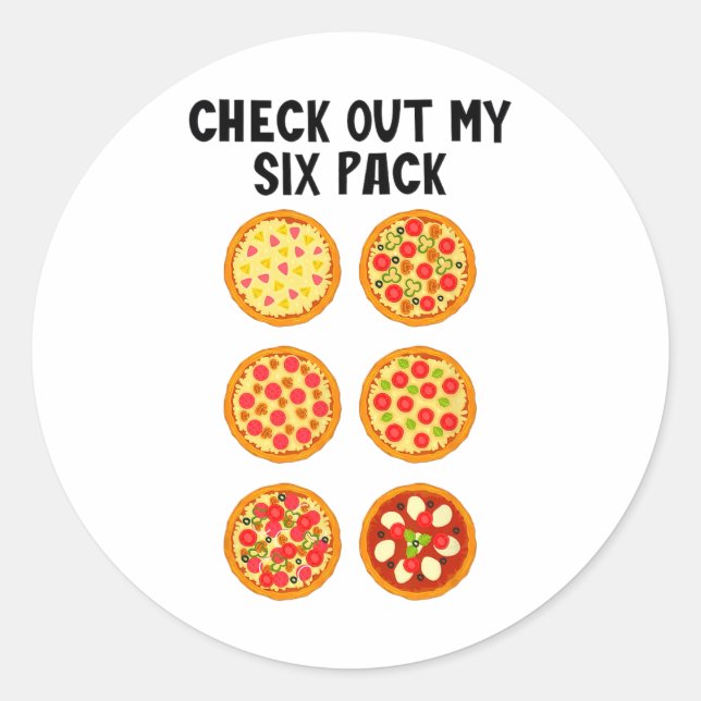Pegatina Redonda Revisa Mi Six Pack Pizza Divertida  (Anverso)