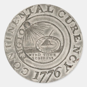 Pegatina Redonda Revolución Americana con moneda continental en 177