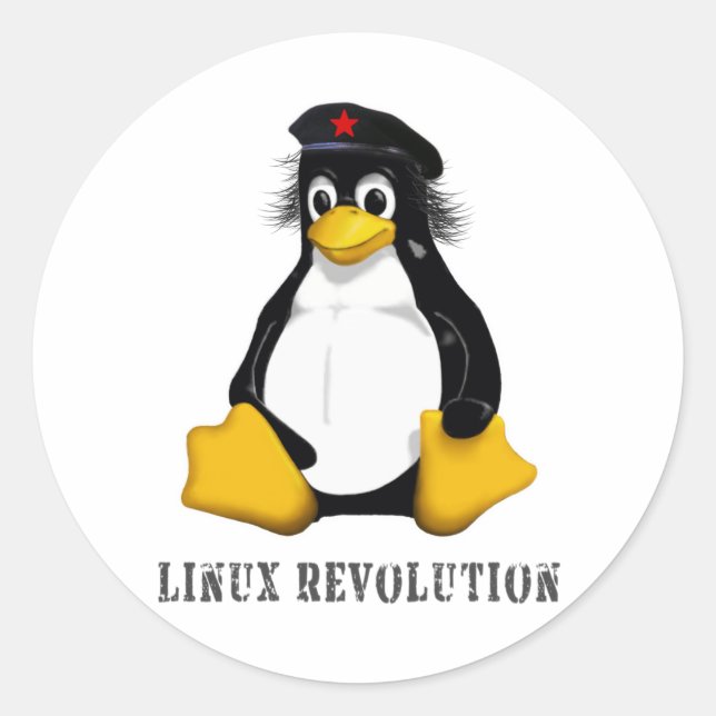 Pegatina Redonda Revolución de Linux (Anverso)