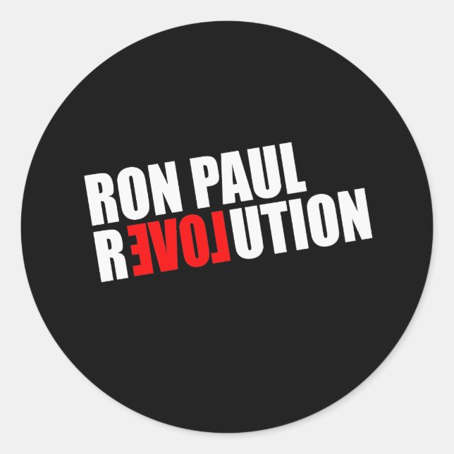 Pegatina Redonda REVOLUCIÓN de RON PAUL (blanca) (Anverso)