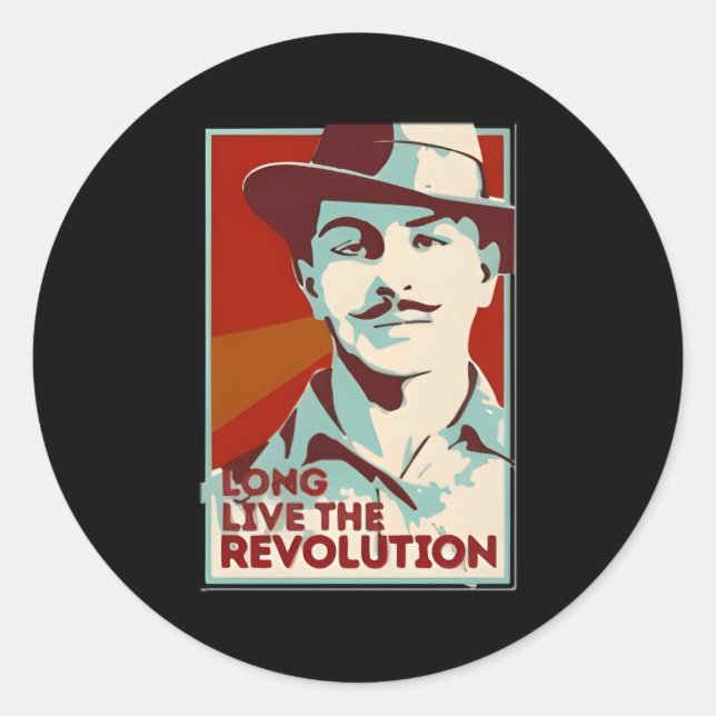 Pegatina Redonda Revolución Shaheed Bhagat Singh (Anverso)