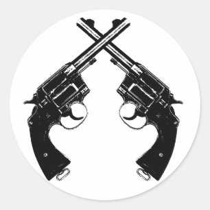 Pegatina Redonda Revólveres antiguos cruzados // armas antiguas en 