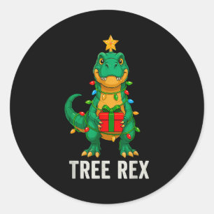 Pegatina Redonda Rex árbol divertido dinosaurio Navidad