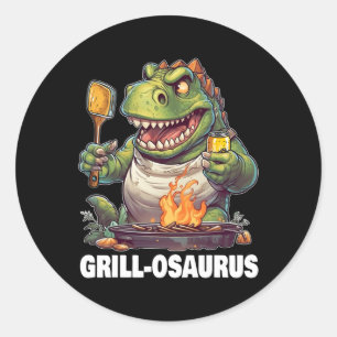 Pegatina Redonda Rex Bbq Dinosaur Funny Fathers Day Grilling