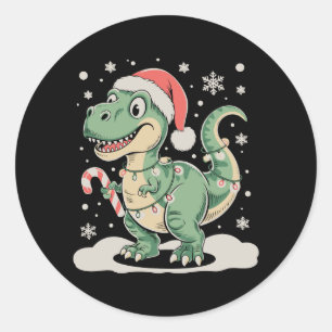 Pegatina Redonda Rex de Navidad T Dinosaurio Gorro de Santa Xmas Fi