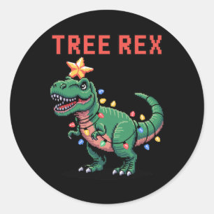 Pegatina Redonda Rex del árbol suéter feo de Navidad Dinosaurio 