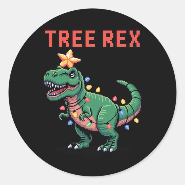 Pegatina Redonda Rex del árbol suéter feo de Navidad Dinosaurio  (Anverso)