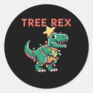 Pegatina Redonda Rex del árbol suéter feo de Navidad Dinosaurio Nav