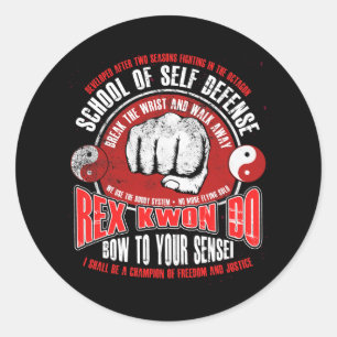 Pegatina Redonda Rex Kwon Do Funny Karate Martial Arts Retro