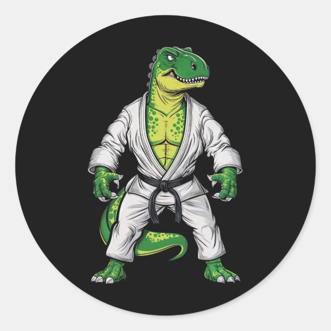 Pegatina Redonda Rex Martial Arts Dinosaur Jiu-jitsu Bjj Karate (Anverso)