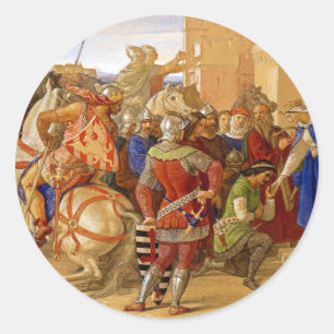 Pegatina Redonda Rey Arturo y Caballeros de la Mesa Redonda