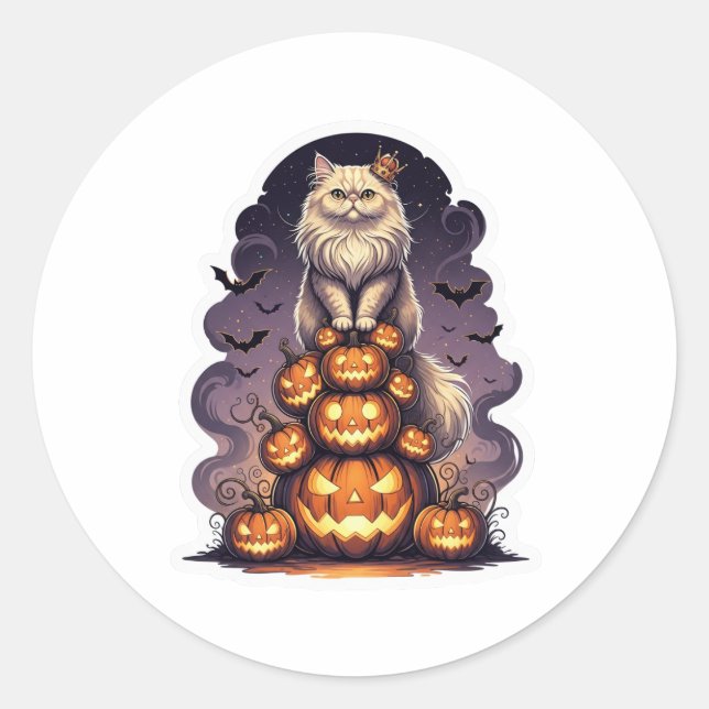 Pegatina Redonda Rey Calabaza Persa - Halloween de gato persa (Anverso)