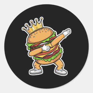 Pegatina Redonda Rey De Burger Dab Bailando Gracioso Hamburguesa