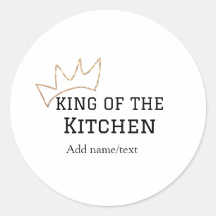 Pegatina Redonda Rey de la cocina cocinero añadir nombre corona ha