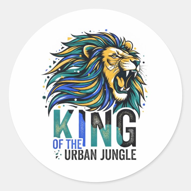 Pegatina Redonda Rey de la Jungla Urbana (Anverso)