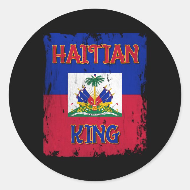 Pegatina Redonda Rey Haitiano Bandera De Haití Emblema Escudo Haiti (Anverso)
