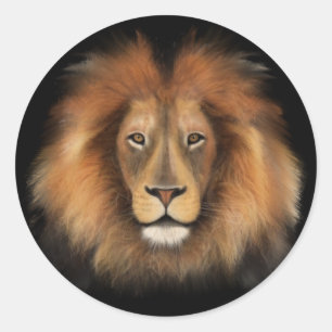 Pegatina Redonda rey león del jungla realista masculino acuarela