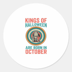 Pegatina Redonda Reyes De Halloween Cumpleaños De Octubre Camiseta