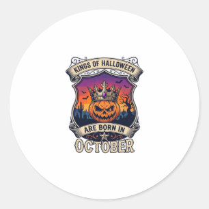 Pegatina Redonda Reyes Halloween Nacen Octubre Corona Calabaza Murc