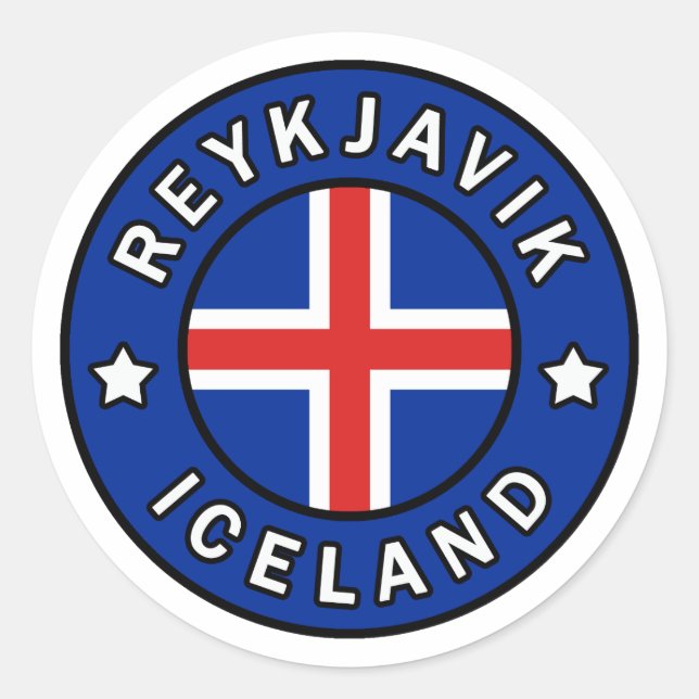 Pegatina Redonda Reykjavik Islandia (Anverso)