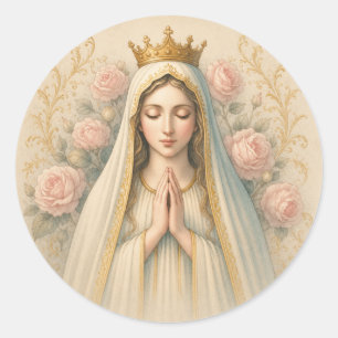 Pegatina Redonda Rezar el Rosario – Nuestra Señora de Fátima Devoci