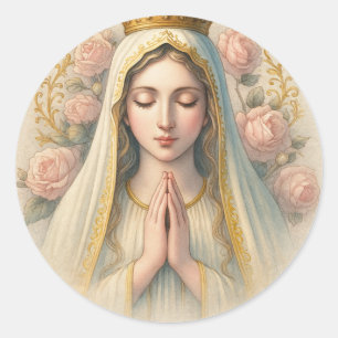 Pegatina Redonda Rezar el Rosario – Nuestra Señora de Fátima Devoci