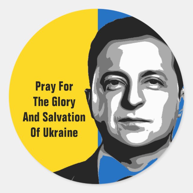 Pegatina Redonda Rezar por la gloria y salvación de Ucrania (Anverso)