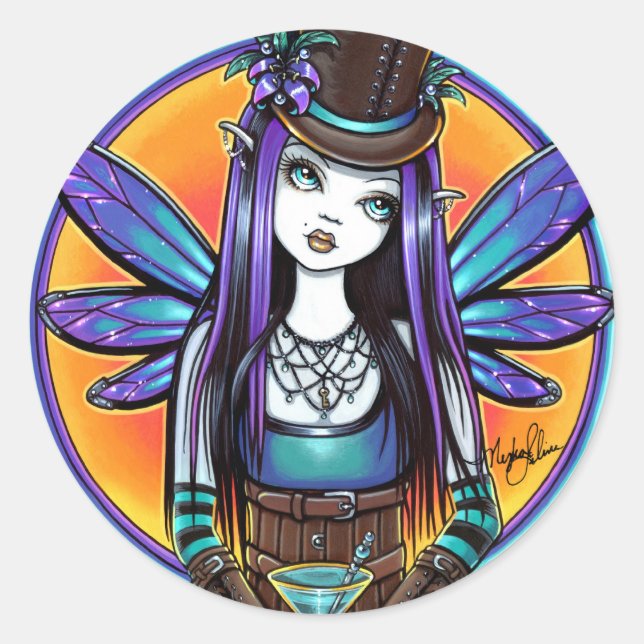 Pegatina Redonda "Rhapsody" Gothic Absinthe Fairy Art Pegatinas (Anverso)
