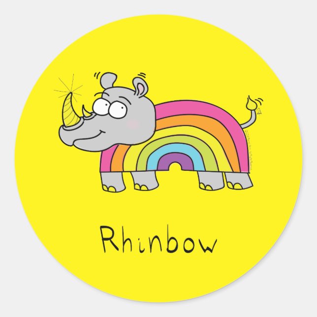 Pegatina Redonda Rhinbow Rhino Pegatinas arcoiris amarillo (Anverso)