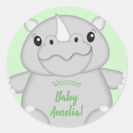 Pegatina Redonda Rhino Baby Shower Green