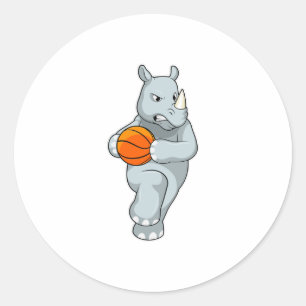 Pegatina Redonda Rhino como jugador de baloncesto con baloncesto