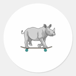 Pegatina Redonda Rhino como patinador con patineta
