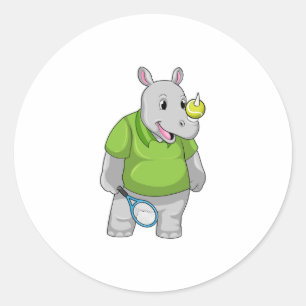 Pegatina Redonda Rhino en el tenis con baile de tenis