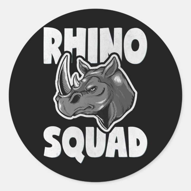 Pegatina Redonda Rhino Squad Rhinoceros Love Team (Anverso)