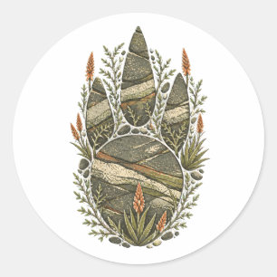 Pegatina Redonda Rhinoceros Botanical Footprint Nature Sticker
